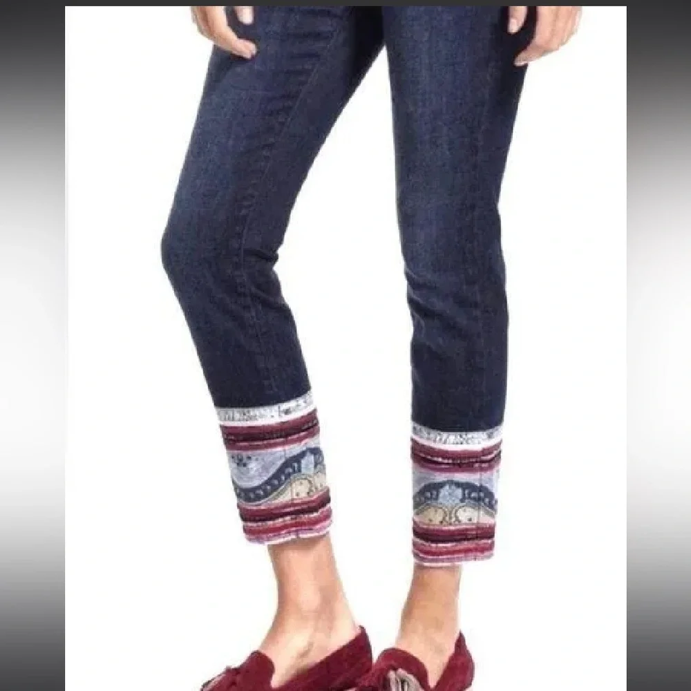 Pilcro and the Letterpress Blue Cropped Jeans with Multicolor Trim - Picture 2 of 9